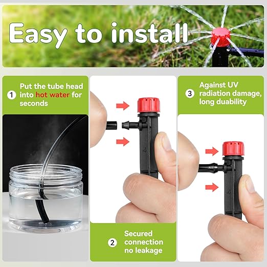 50pcs Drip Irrigation Emitters for 1/4" Irrigation Tubing,Adjustable 360 Degree Irrigation Dripper with 1/4" Barbed Coupling Fittings,Garden Drip Emitters for (4-7mm) Watering System Kit