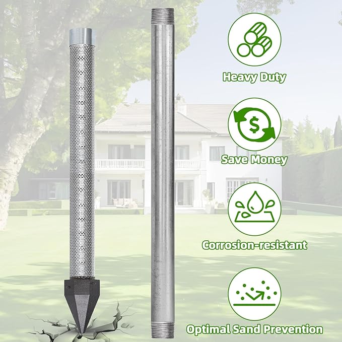 Well Drive Point Kit,1-1/4 Stainless Steel Well Point+5Pk 39" 1-1/4 Galvanized Drive Point Well Pipes,Heavy Duty Shallow Well Drilling Kit for Drive Sand Point Well&Soft Soil Well,36" Point 60 Gauze