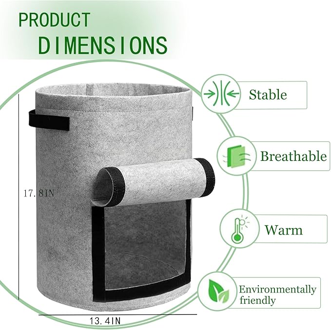 Potato Grow Bags with Access Flap, 2-Pack Garden Planter Bags, 10 Gallon Vegetable Growing Containers (Gray)