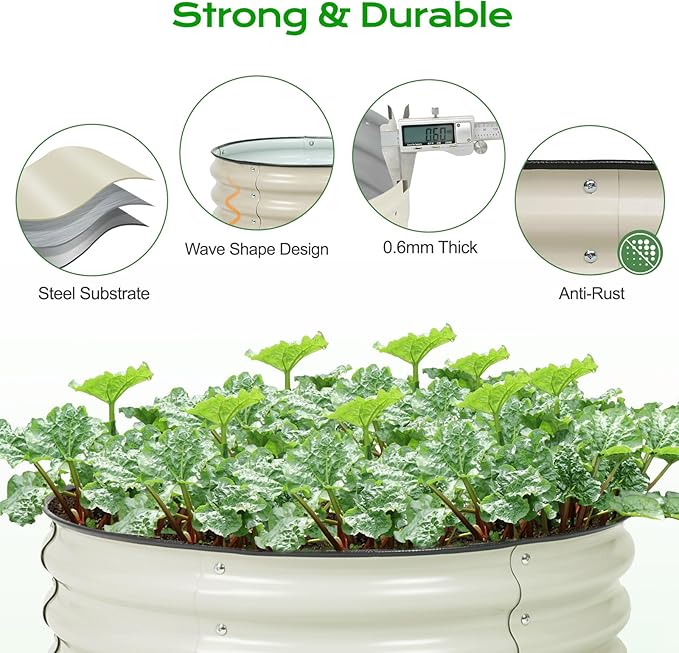 Aoodor 2 Pack 9" Tall 30" Metal Raised Garden Bed, Outdoor Planter Box and Raised Garden Kit for Vegetables, Flowers, Arugula and Herbs, Beige