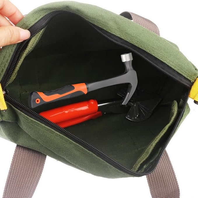 BLIRITEL 16 Inch Wide Mouth Tool Bag, Heavy Duty Canvas Tool Storage Bag, Large Capacity Handbag, Multi-function Tool Organizer Tote Bag for Storage Wrenches Pliers (Green, 16 Inch)