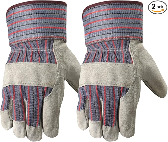 Wells Lamont 2 Pair Pack Men's Leather Work Gloves with Heavy Duty Reinforced Palms, Large (4006N-WNW), Grey