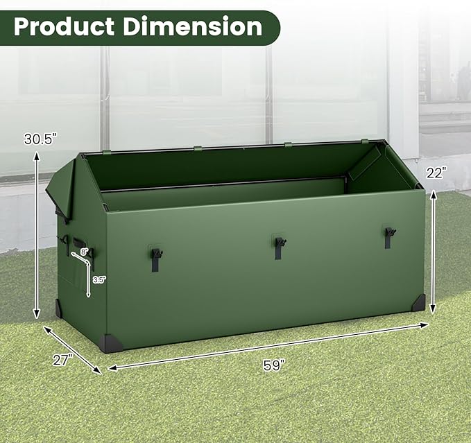 S AFSTAR 174 Gallon Waterproof Outdoor Storage Box, Outdoor Tarpaulin Deck Box with Ventilated Window, Corner Protector, Adjustable Snap, Patio Storage Box for Poolside, Garden, Yard