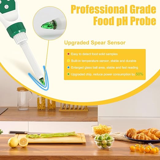 Digital pH Meter for Food, Food pH Tester with High Accuracy pH Probe for Sourdough and Bread, Food pH Meter for Canning, Meat, Cheese, Solid Samples and Water, 0.01 Resolution