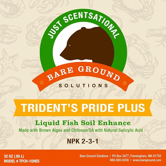 TPCH-1QES Trident's Pride Plus Organic Liquid Fish Fertilizer w/Brown Algae Extract & Chitosan w/Hose End Mixing Sprayer,32 oz