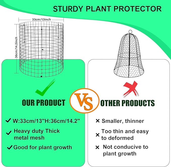 Mwellewm 15Pcs Plant Protectors from Animals Metal Plant Cages for Outdoor Plants Plant Cage & Supports Keep Animal Out Garden Wire Mesh Protection from Rabbit Chicken Squirrel Tree Flower
