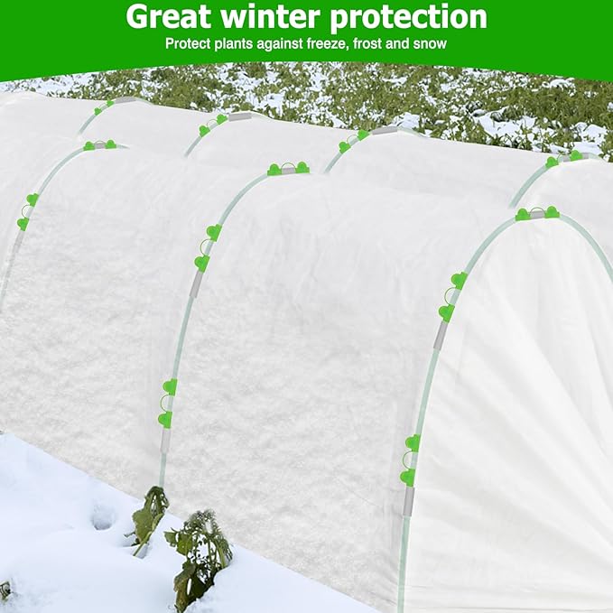 Plant Cover Freeze Protection 10x33ft Garden Hoops Kit for Winter, Fabric Floating Row Cover Frost Cloth Outdoor Plant Blanket for Frost Snow Protection, Greenhouse Garden Tunnel Hoops for Raised Beds