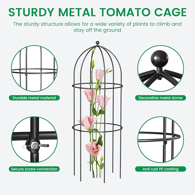 SUNYRISY 3 Pack Metal Plant Support Cage for Tomato Peony Cucumber, 31.5in H Garden Arch Obelisk Trellis for Climbing Plants Supports Outdoor for Vine Vegetables Flowers, Black