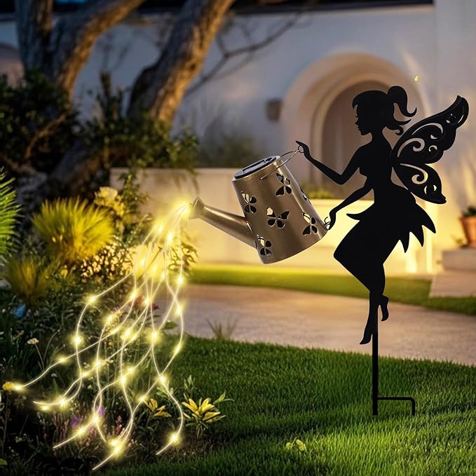 Afirst Solar Lights Outdoor Garden Decor Solar Fairy Decorative Stake Light with Watering Can Decorative Metal Outdoor Ornament for Yard Pathway Lawn Patio