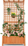Wooden Planter Box with Trellis, 72.5” Freestanding Garden Planter w/Hanging Roof, 4 Drainage Holes & Lattice Panel, Raised Garden Bed with Trellis for Vine Climbing Plants Flowers (1)