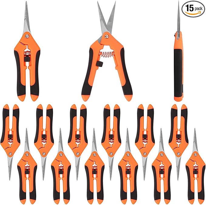 15 Pack 6.5 Inch Orange Garden Pruning Scissors, Stainless Steel Blades Hand Pruner, Sharp Point Gardening Shears Cutter, A Must-have Gardening Pruning Shear, Supplies & Accessories