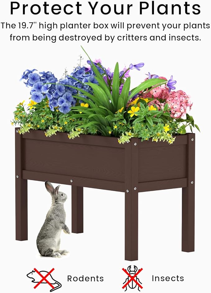 Small HDPE Raised Garden Bed, Elevated Planter Box with Legs, Outdoor All-Weather Planter Raised Beds for Seeds, Herbs, Flowers, Vegetables (Coffee)