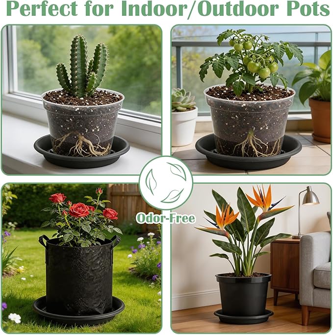 BTPLASTIK Plant Saucer 10 inch 5 Pack, Pot Elevators for Inside Plants, Heavy Duty Flower Planter Drip Trays for Pots, Pot Saucers for Plants, Grow Bags Saucers Gray