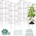 DoCred 4 Pack Tomato Cage, Folding Tomato Cage Heavy Duty Metal Square Tomato Cages Coated Steel Garden Plant Support Stake Tower for Climbing Vegetables, Plants, Flowers, Steel Red