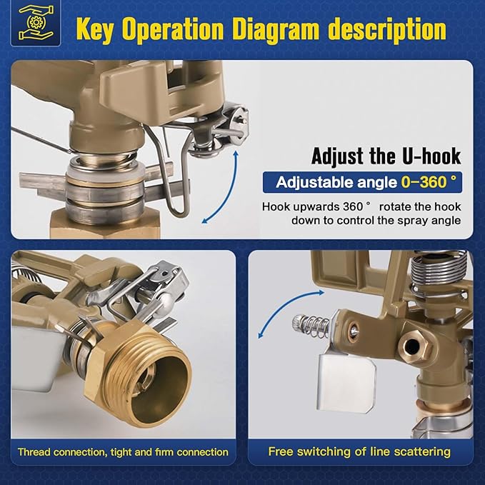 Brass Impact Sprinkler Head - 1/2 Inch Impact Sprinklers with Adjustable Nozzles, 360 Degrees Watering Sprinkler for Large Yard, Patio, Garden Irrigation - 5 PCS