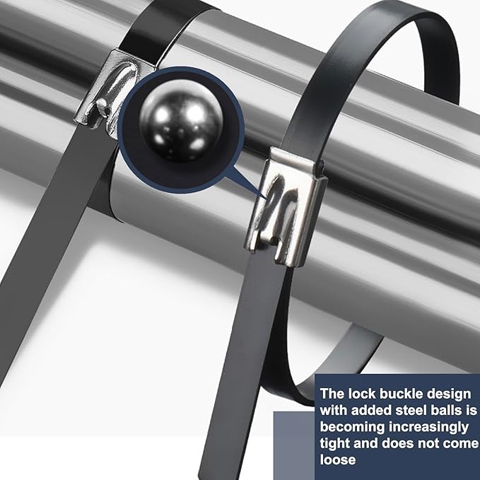 30PCS 11.8" Black Epoxy Coated Metal Zip Ties, Heavy Duty Self-Locking Stainless Steel, Corrosion Resistant for Harsh Environments, Ideal for Machinery, Vehicles, Farm, Cable & Pipe Binding