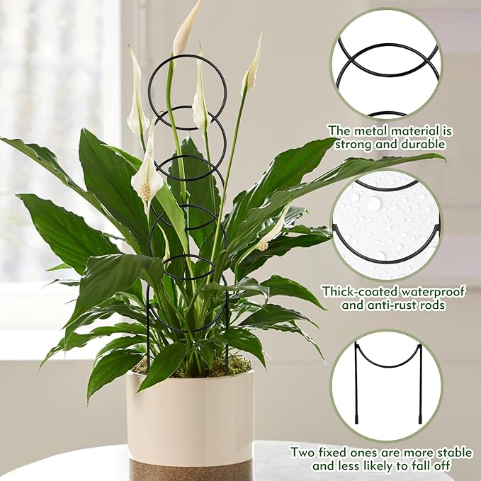 2 Pack Plant Trellis for Climbing Plants Outdoor, 4in x 17.5in Sturdy Stainless Steel Round Stackable Trellis for Potted Plants Indoor/Outdoor - Support for Vines, Flowers, Vegetables