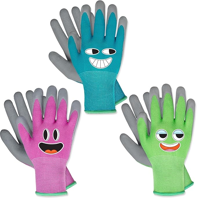 Kids Gardening Gloves for Age 3-12, Toddler Rubber Coated Garden Gloves, Kids Work Gloves, for Children, Boys and Girls