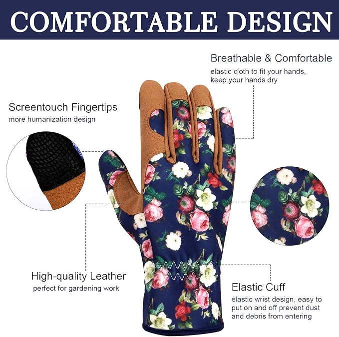 Leather Gardening Gloves for Women Thorn Proof Garden Gloves Touch Screen Working Gloves Gifts,M
