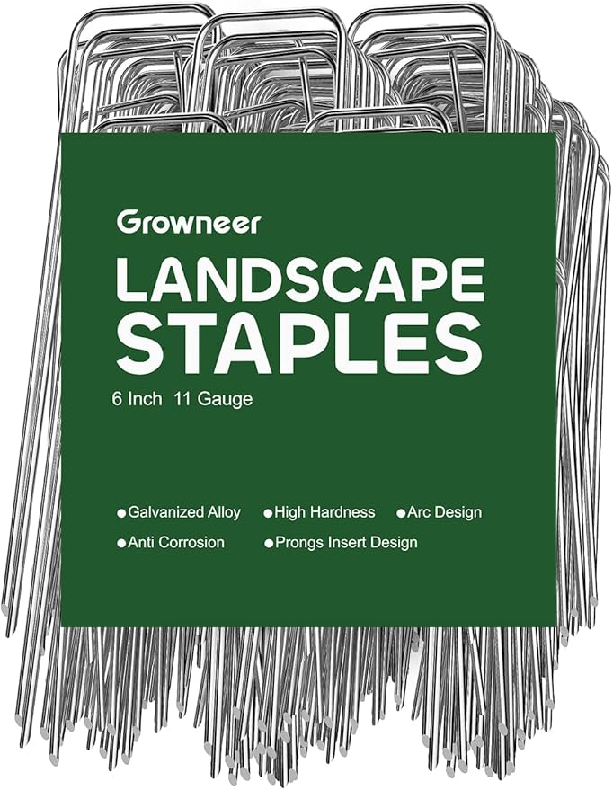 GROWNEER 360 Pack Landscape Staples 6 Inch 11 Gauge Heavy Duty Hot-Dip Galvanized Steel Garden Stakes U-Shaped Weed Barrier Spikes Metal Ground Pins for Lawn and Yard Landscaping