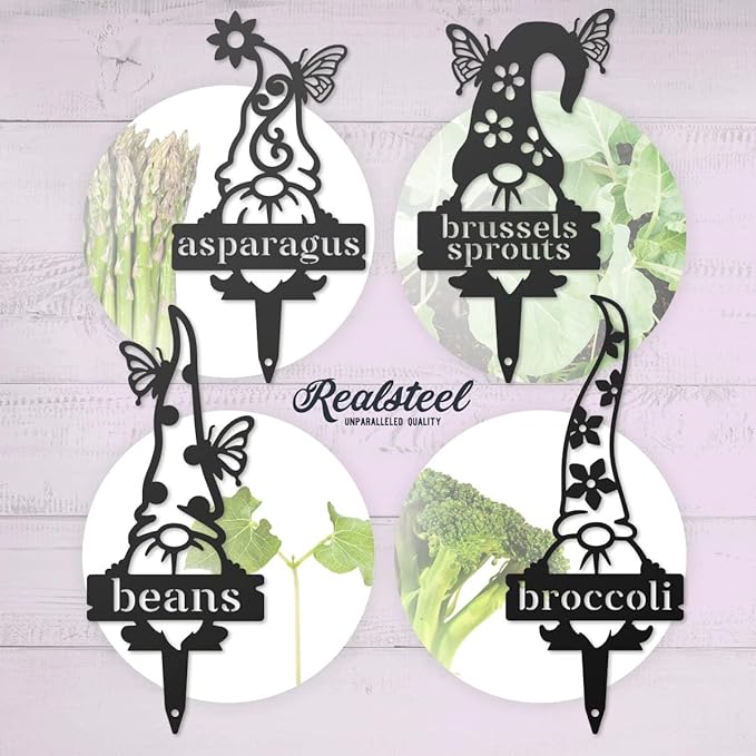 RealSteel Gnome Plant Markers Metal Garden Stakes | Outdoor Garden Labels & Plant Tags for Vegetables & Herbs | Decorative Yard & Raised Bed Garden Signs | Gardening Gift | Made in USA - (Watermelon)