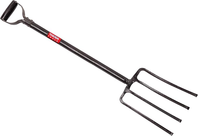 TABOR TOOLS Digging Fork, Steel Shaft, Super Heavy Duty 4 Tine Spading Fork, Virtually Unbreakable Garden Fork, 40 Inch Length. J59A.