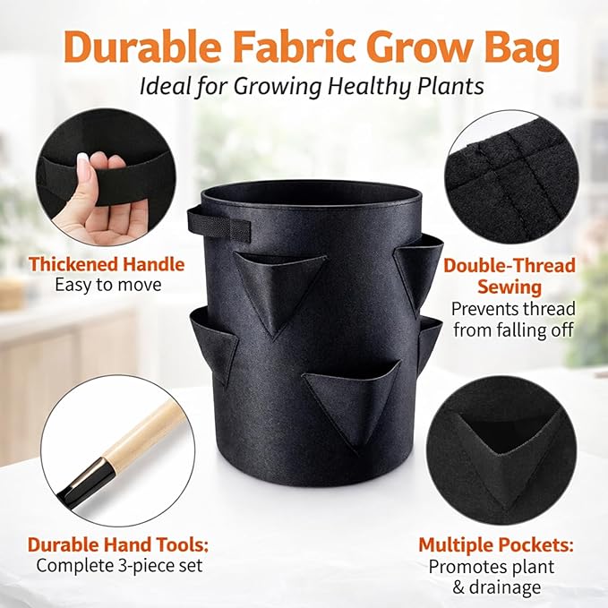 6-Piece Strawberry Planting Kit with Tool Set and Watering Devices, Potato Grow Bags,Potato Growing Containers for Garden Planting, Potato Bags for Growing Potatoes and Plant Cultivation