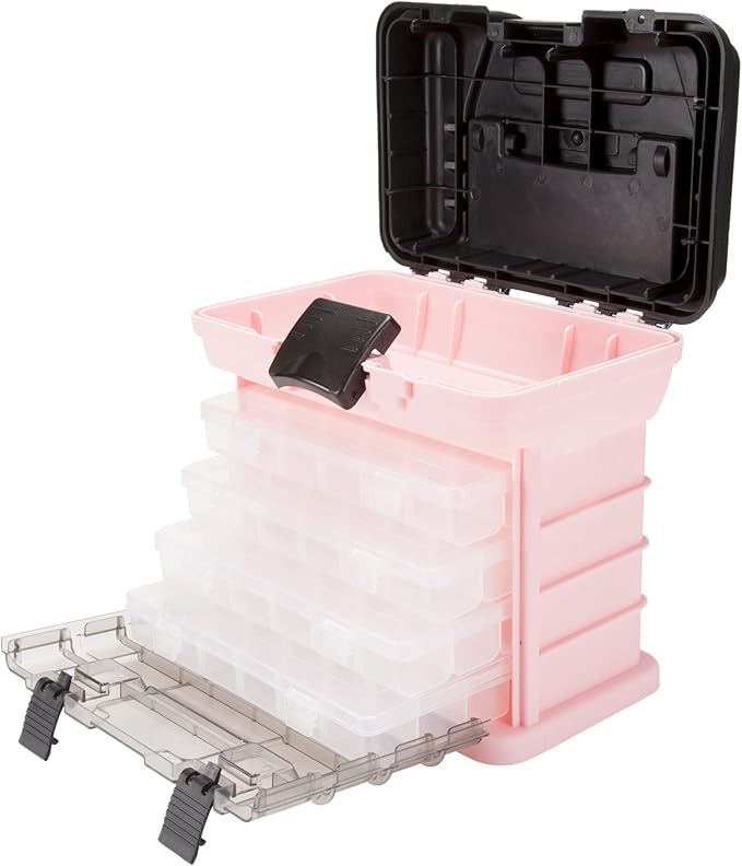 Pink Tool Box Organizer with Removable Compartments – Portable Storage Case for Crafts, Beads, Screws & Small Tools – Lightweight Utility Organizer by Stalwart