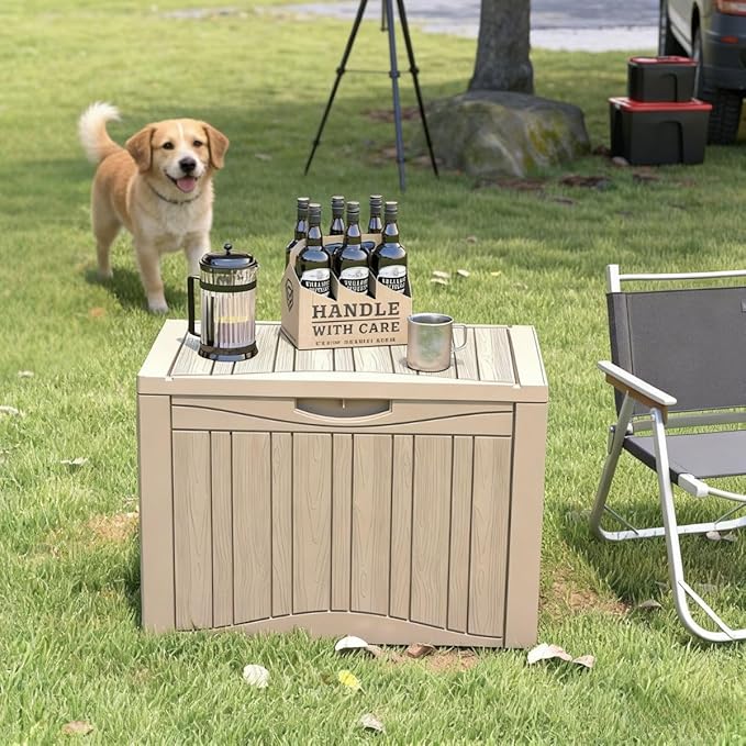50 Gallon Resin Deck Box, Waterproof Outdoor Storage Box for Patio Furniture Accessories, Garden Tools, Indoor Storage for Cushion, Grey