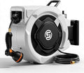 SUNPOW Retractable Garden Hose Reel - 5/8in x 65ft Heavy Duty Wall Mounted Hose Reel with 3/4in Brass Fitting & 10 Function Nozzle - Any Length Lock, Auto Rewind System, 180°Swivel Bracket - Gray