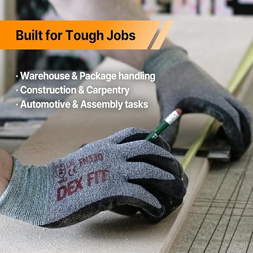 DEX FIT Nitrile Work Gloves FN330, 12 Pairs, 3D-Comfort Stretchy Fit, Firm Grip, Thin & Lightweight, Touch-Screen Compatible, Durable, Breathable & Cool, Machine Washable; Orange S (7)