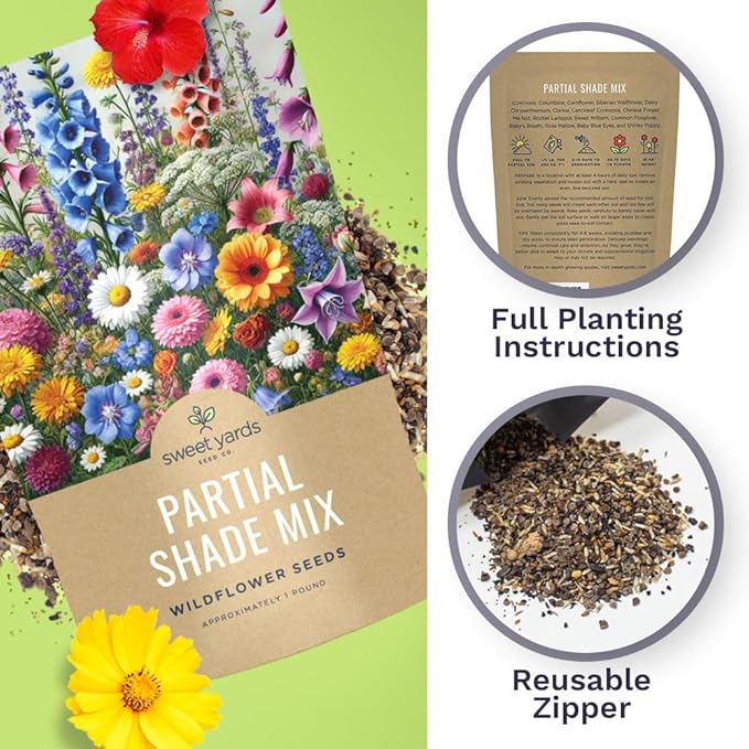 Bulk Wildflower Seeds Partial Shade Mix - 5 Pounds - Over 600,000 Open Pollinated Annual and Perennial Seeds