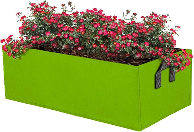 Square Grow Bags, Garden Fabric Planter Container with Handles Bed Flower Vegetables Pots 1MM Thickness Economic Colorful (Green,15.75x11.81x7.87 Rectang)
