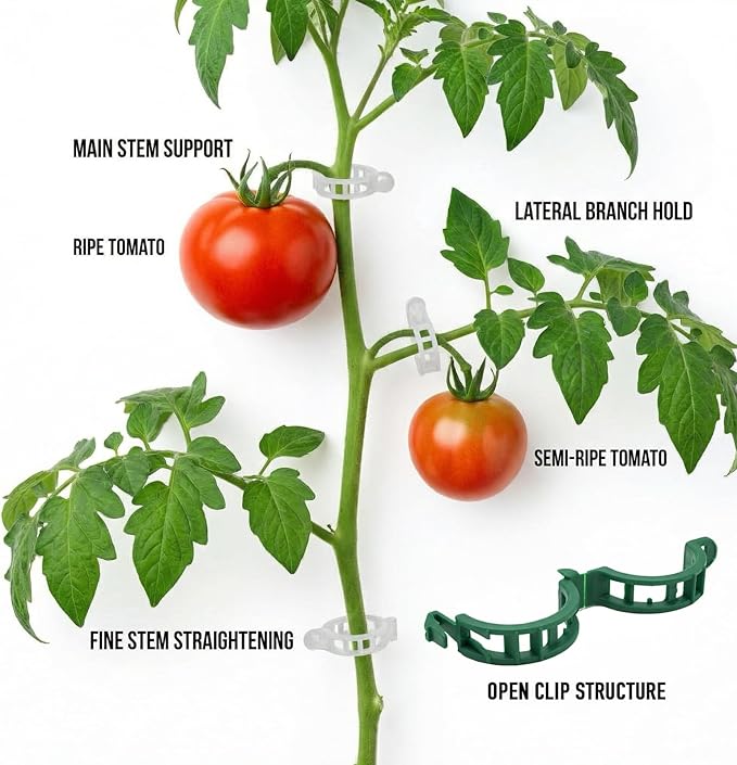 300Pcs Tomato Clips, Reusable Plant Support Clips for Climbing Plants, Garden Clips for Tomato Vine, Trellis Clips for String Trellis, Plant Fixing Clips for Vegetables (Green)