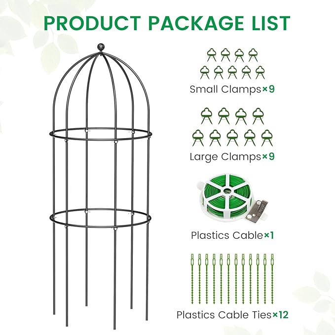 SUNYRISY 3 Pack Metal Plant Support Cage for Tomato Peony Cucumber, 47.2in H Garden Arch Obelisk Trellis for Climbing Plants Supports Outdoor for Vine Vegetables Flowers, Black