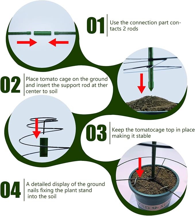 2 Pcs Tomato Cage Garden 53.6" Tall Metal Plant Cage Support Stretchable with Poles Stake Tomato Tower Garden Trellis for Vegetables Bean Climbing Plants Outdoor