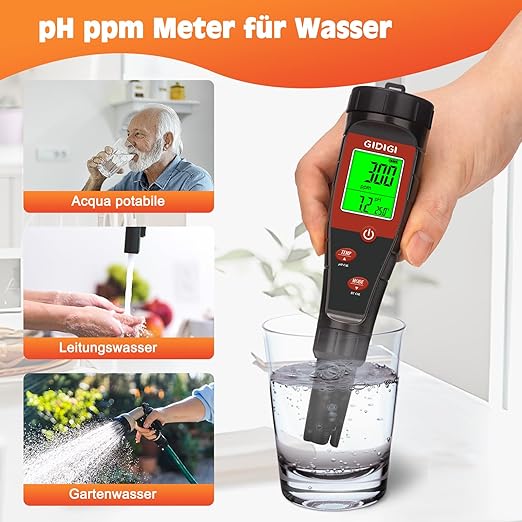 Digital pH Tester for Water, pH Meter for Hydroponic Water, TDS Tester EC PPM Test for Plant Nutrients, 4-in-1 Meter for Conductivity, pH Pen for Drinking Water, DWC, Indoor Plants