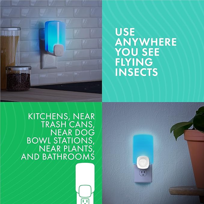 STEM Flying Insect Trap - Indoor Fruit Fly & Gnat Catcher for Home, Kitchen & Any Room, Attracts & Traps Bugs, Soft Blue UV Light - Includes 1 Plug-In Device & 1 Cartridge