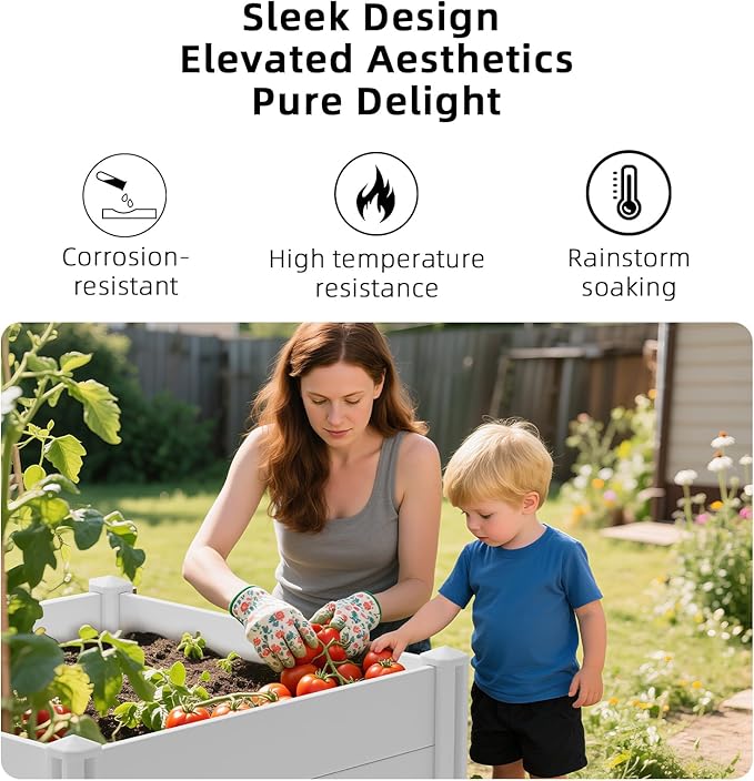 4'x4'x12 White Vinyl Raised Garden Bed Kit | Screwless Modular Planter Box | Outdoor Above Ground Bed for Vegetables, Herbs, Flowers & Whelping Pen