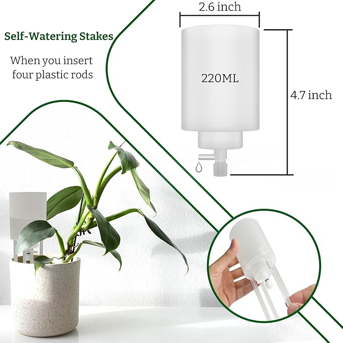 Adjustable Moss Pole Watering Dripper Pro - Self Watering Planter Insert with Flow Control, Plant Watering Globes & Devices, Slow-Release Self Watering Spikes for Monstera/Epipremnum (4, White)