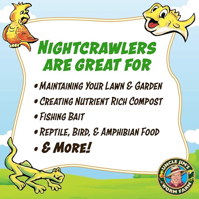 Uncle Jim's Worm Farm 250 Count Super Red European Nightcrawlers for Composting and Garden Soil Aeration | Large Nightcrawlers Improve Soil Structure and Quality for Healthier Gardens