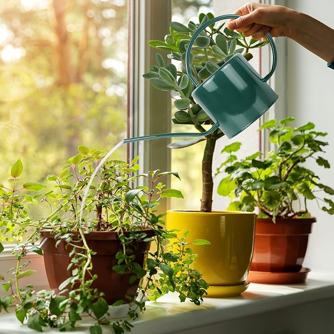 Indoor Watering Can for Houseplants - Long Spout Metal Watering Can for Indoor Plants,Succulents or Outdoor Garden Flower, 1.3L / 40 oz Green