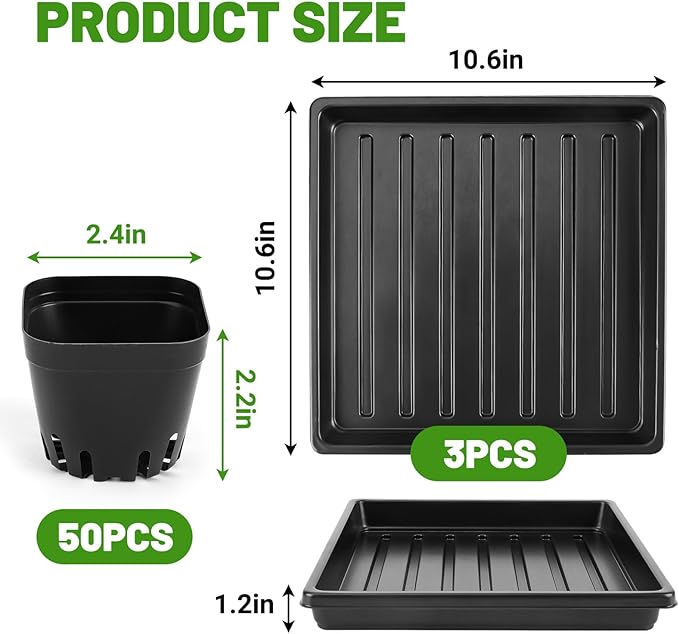 Thick Seedling Trays 3 Pics with 50 Pics Easy-to-Remove Nursery Pots, Durable Trays for Seed Starting, Propagation, and Microgreens