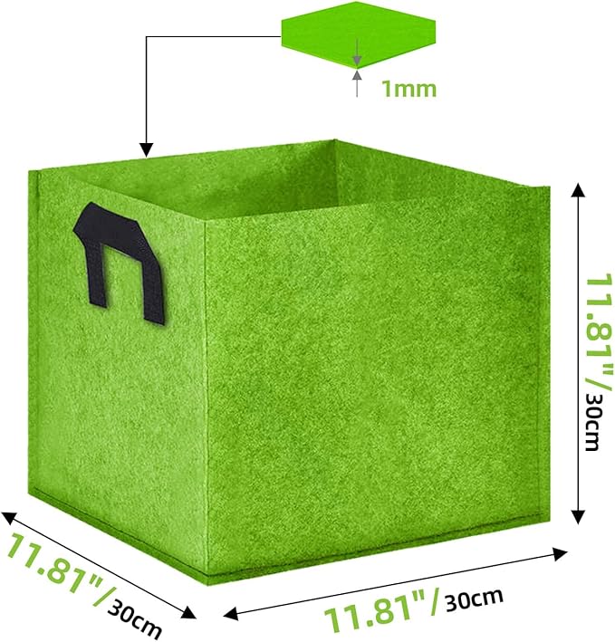 Square Grow Bags, Garden Fabric Planter Container with Handles Bed Flower Vegetables Pots 1MM Thickness Economic Colorful (Green,11.81x11.81x11.81 Square)