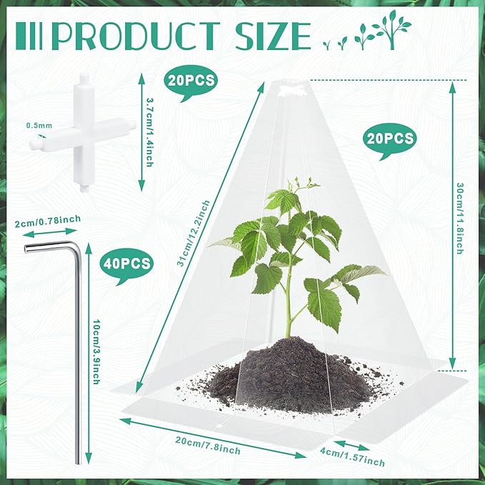 20 Packs 12"x 8" Garden Cloches for Plants,Plant Protectors from Animals,Plant Cages for Outdoor Plants,Plant Covers from Animals,Chicken Wire Cloche with Stakes for Protect Plants,Seedling,Vegetables
