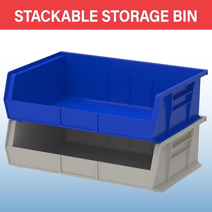 Akro-Mils 30255 AkroBins Plastic Storage Bins, Space-Saving Stackable Bins for Garage, Pantry, Craft Organization, 11" x 16" x 5", Green, 6-Pack