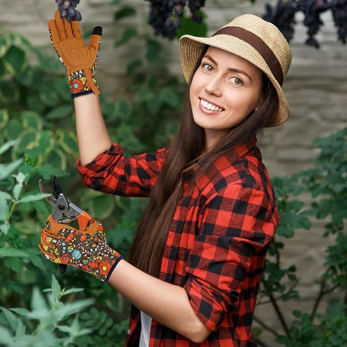 Leather Gardening Gloves for Women Thorn Proof Garden Gloves Touch Screen Working Gloves Gifts