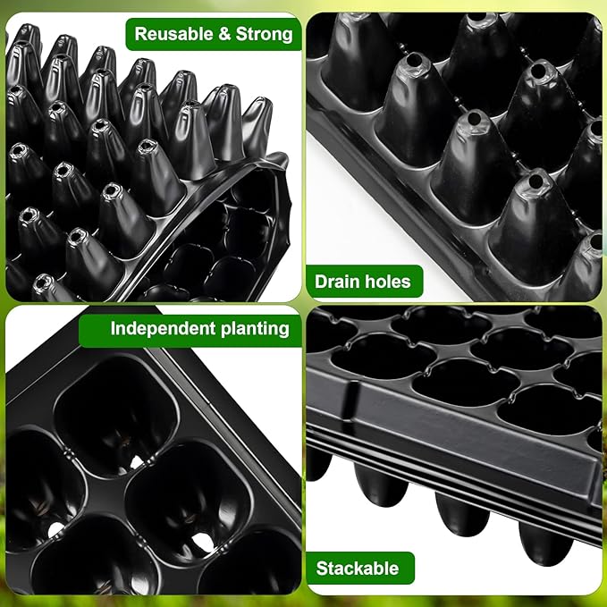 Eccliy 20 Pack 200 Cell Seedling Trays Seed Starter Kit Plant Starter Tray Durable Plastic Gardening Germination with Drain Holes Nursery Pots Mini Propagator for Growing Propagation
