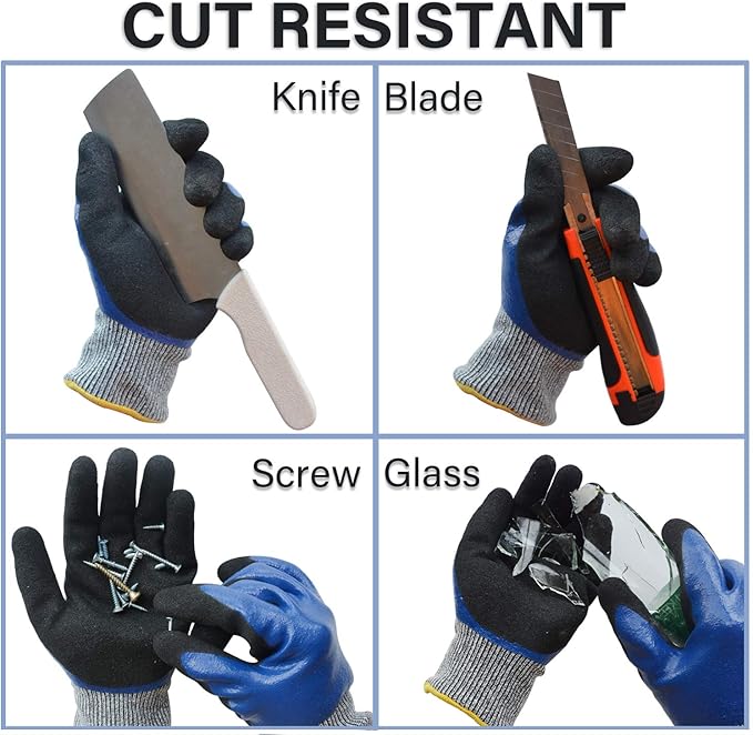 Durable Gardening Gloves for Men, Heavy Duty Nitrile Garden Gloves, Double Coated Work Gloves, Cut Resistant, Puncture Proof, Water Resistant, Touch Screen (Medium)