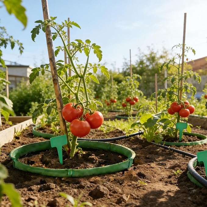 36 Pcs Planting Grow Rings Adjustable Plant Support Rings Included 30pcs Plant Labels - Spliceable Planting Protective Round Edging Circular Landscape Watering Ring for Vegetables, Herbs and Flowers